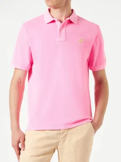 Polo in piquet rosa con logo St. Barth ed effetto vintage