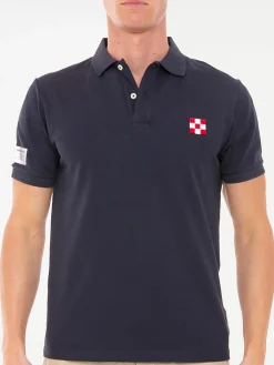 Polo piquet blu con logo St. Barth check