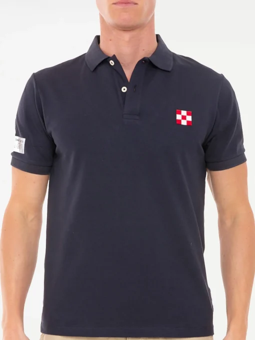 Polo piquet blu con logo St. Barth check