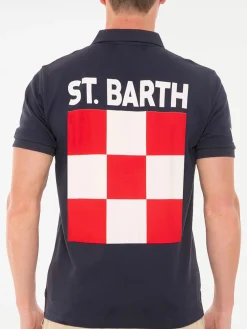 Polo piquet blu con logo St. Barth check