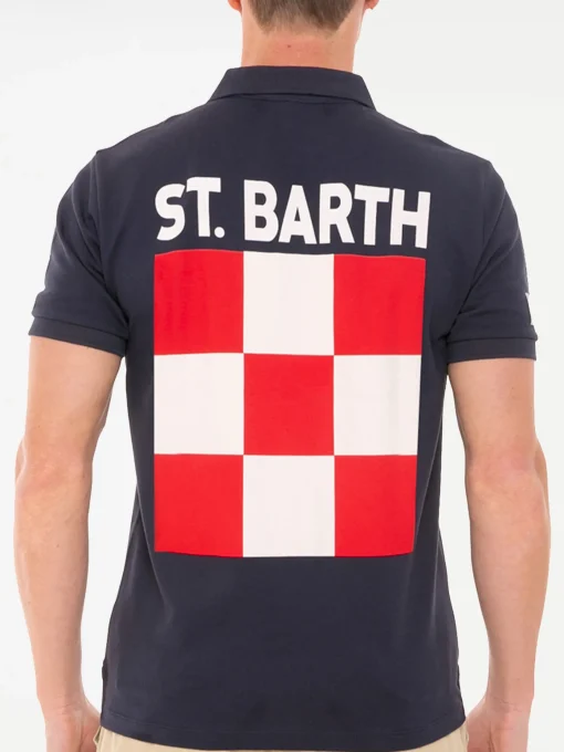 Polo piquet blu con logo St. Barth check