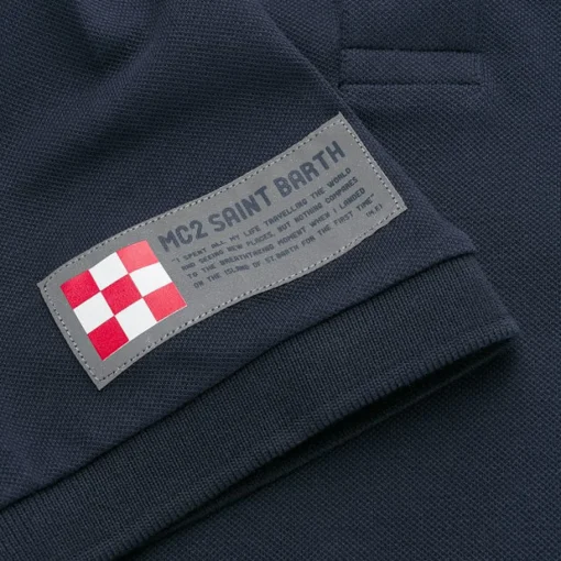 Polo piquet blu con logo St. Barth check