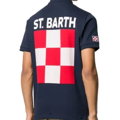 Polo piquet blu con logo St. Barth check