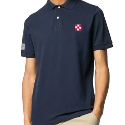 Polo piquet blu con logo St. Barth check