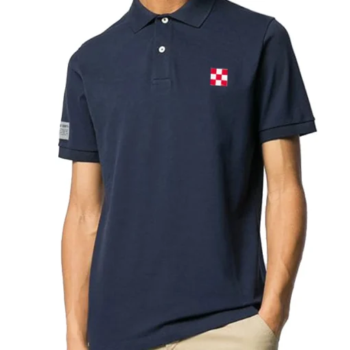 Polo piquet blu con logo St. Barth check