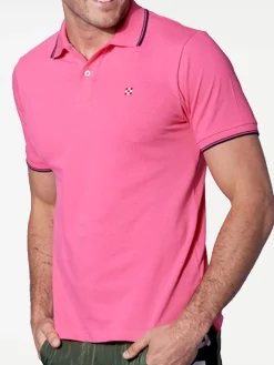 Polo piquet rosa fluo con logo St. Barth check
