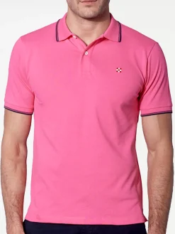 Polo piquet rosa fluo con logo St. Barth check