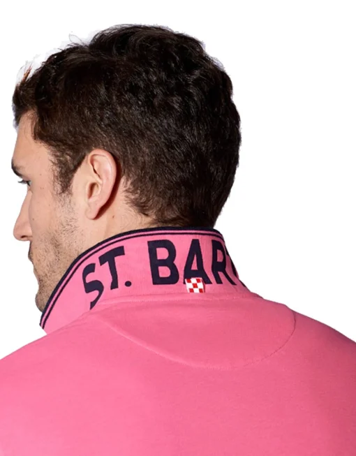 Polo piquet rosa fluo con logo St. Barth check