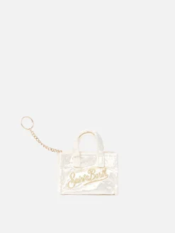 Portachiavi in tessuto ciniglia bianco con ricamo logo
