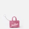 Portachiavi in tessuto ciniglia rosa con ricamo logo