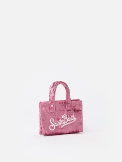 Portachiavi in tessuto ciniglia rosa con ricamo logo