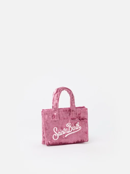 Portachiavi in tessuto ciniglia rosa con ricamo logo