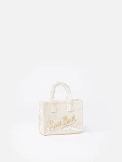 Portachiavi in tessuto ciniglia bianco con ricamo logo