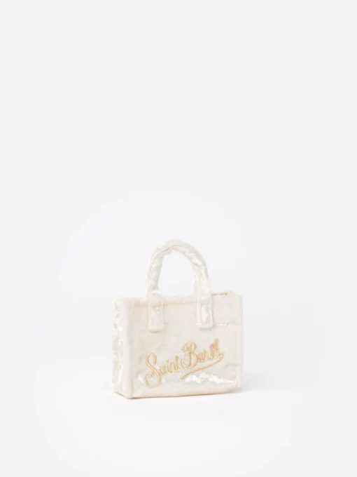 Portachiavi in tessuto ciniglia bianco con ricamo logo
