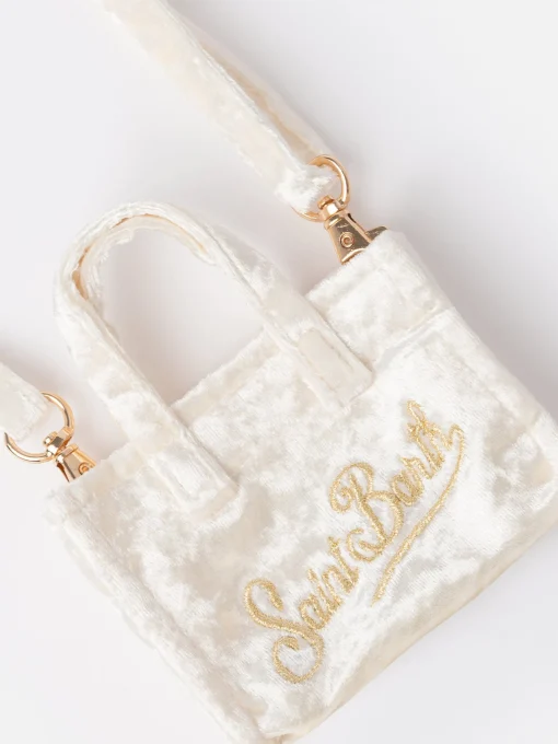 Portachiavi in tessuto ciniglia bianco con ricamo logo