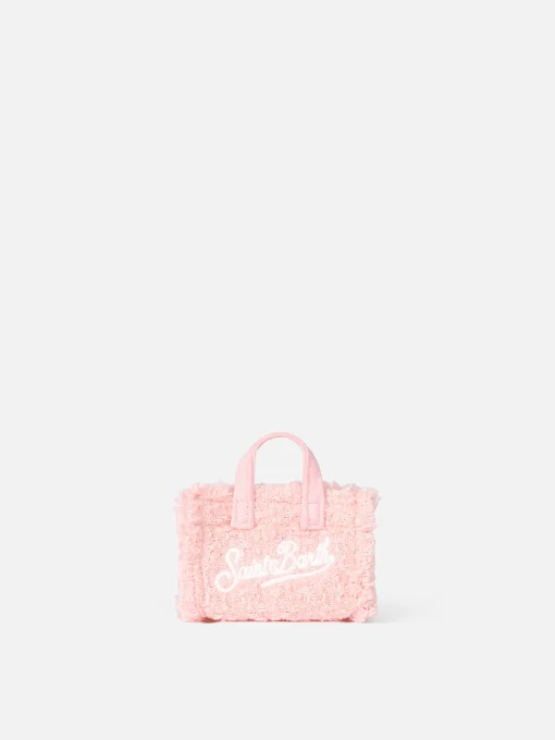 Portachiavi in tessuto tweed rosa con ricamo logo