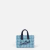 Portachiavi in tessuto tweed azzurro con ricamo logo