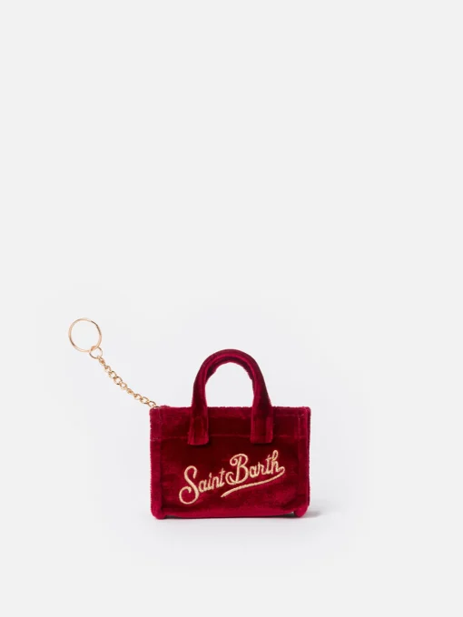 Portachiavi in velluto bordeaux con ricamo logo