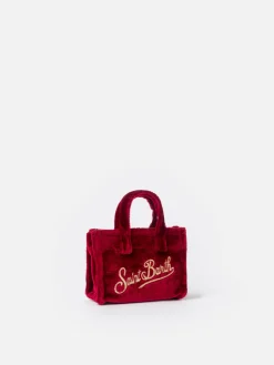 Portachiavi in velluto bordeaux con ricamo logo