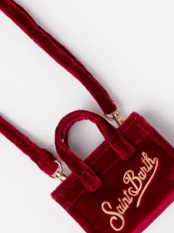 Portachiavi in velluto bordeaux con ricamo logo