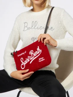 Pouch a tracolla Parisienne in sherpa trapuntata a cuore in velluto