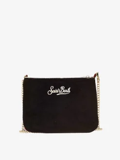 Pouch a tracolla Parisienne in velluto con ricamo All I want for Christmas is Saint Barth