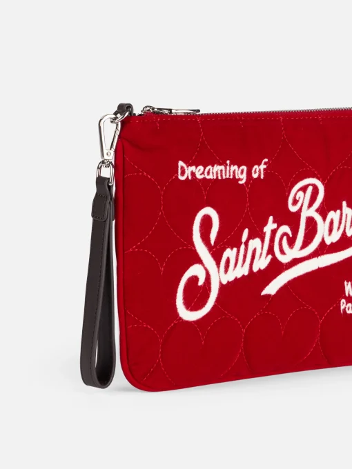 Pouch a tracolla Parisienne in sherpa trapuntata a cuore in velluto