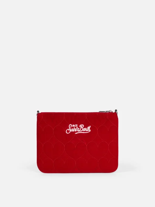 Pouch a tracolla Parisienne in sherpa trapuntata a cuore in velluto