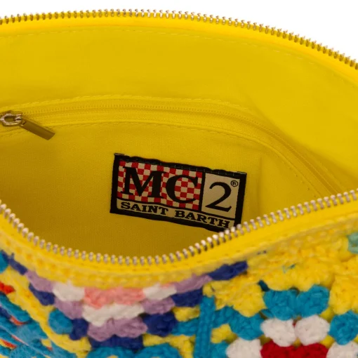 Pouch Parisienne all'uncinetto gialla con ricamo Saint Barth