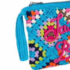 Pouch Parisienne azzurra all'uncinetto con ricamo Saint Barth