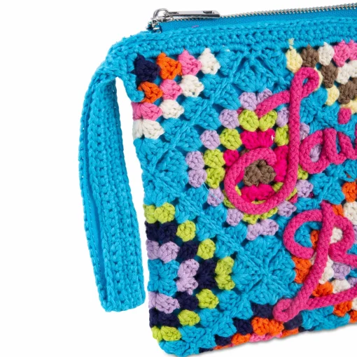 Pouch Parisienne azzurra all'uncinetto con ricamo Saint Barth