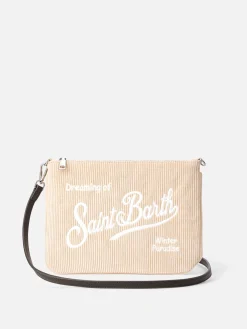 Pouch Parisienne in velluto a coste beige con catena