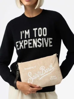 Pouch Parisienne in velluto a coste beige con catena