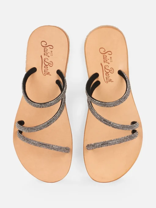Sandali bassi Cora con strass neri