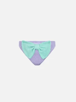 Slip da bagno da bambina lilla crinkle con fiocco