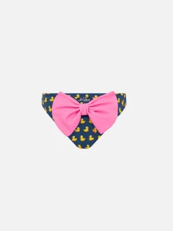 Slip da bagno da bambina con stampa fiocco e paperelle