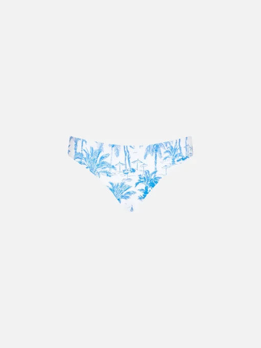 Slip da bagno da bambina con stampa toile de jouy e fiocco