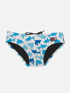 Slip da bagno da bambino con stampa squali azzurri