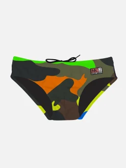 Slip da bagno da bambino con stampa mimetica multicolore