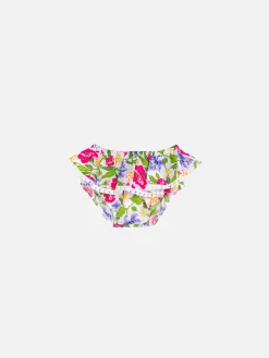 Slip da bagno da neonata a fiori con volant e fiocchetti