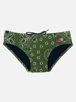 Slip da bagno da uomo con stampa bandana verde militare