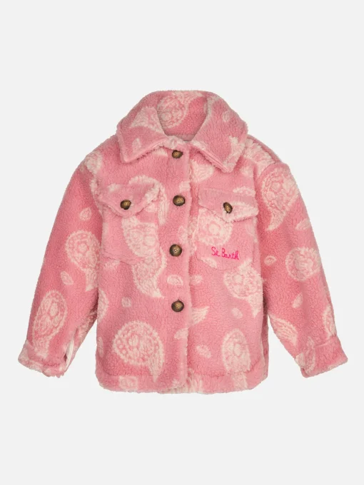 Sovracamicia da bambina in sherpa con stampa paisley