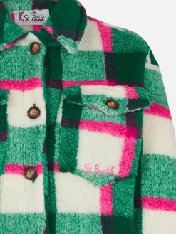 Sovracamicia da bambina in sherpa con stampa tartan