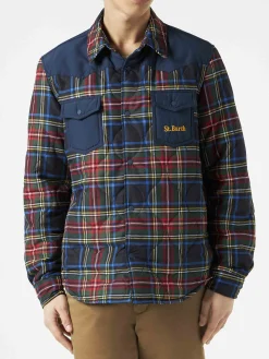 Sovracamicia imbottita tartan da uomo con tasche a toppa