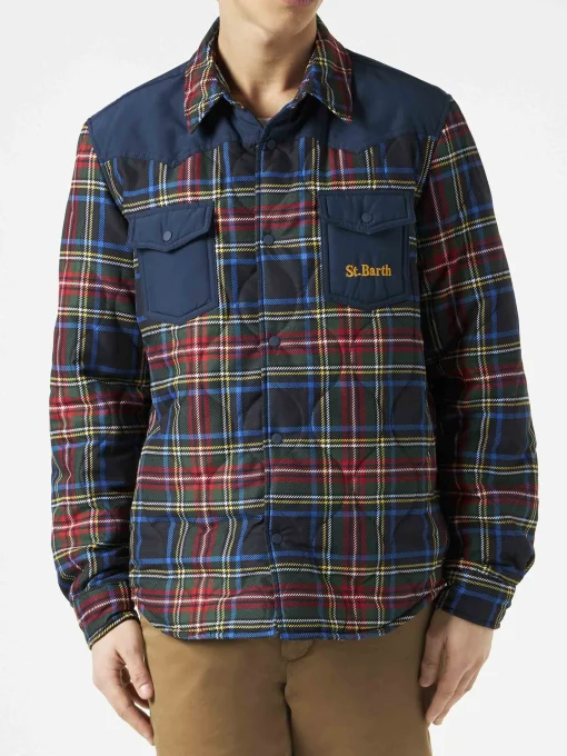 Sovracamicia imbottita tartan da uomo con tasche a toppa