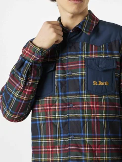 Sovracamicia imbottita tartan da uomo con tasche a toppa