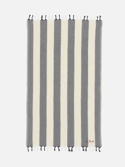 Telo mare leggero in cotone Fouta con stampa a righe blu navy