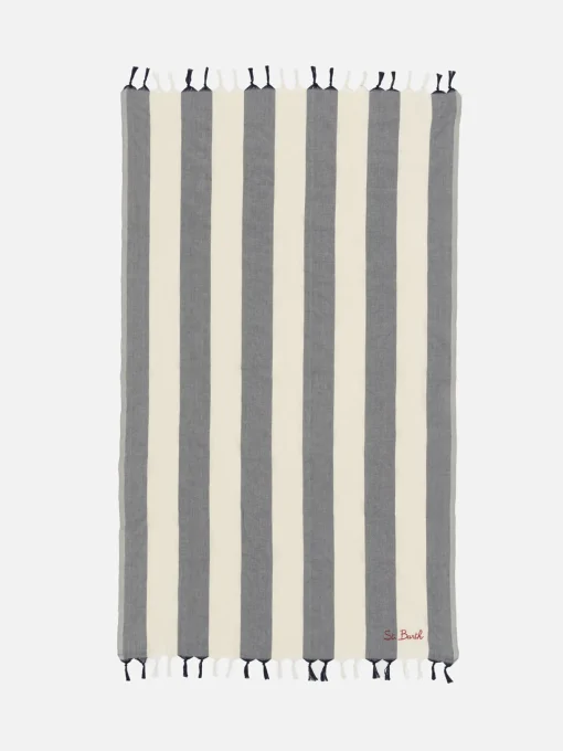 Telo mare leggero in cotone Fouta con stampa a righe blu navy