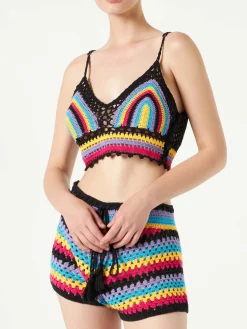 Top all'uncinetto multicolore
