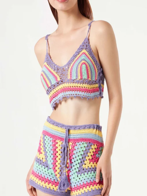 Top all'uncinetto multicolore